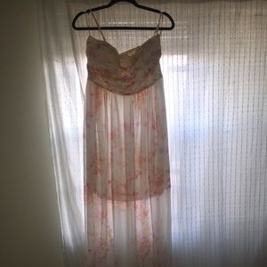 strapless floral flowy white and pink maxi dress